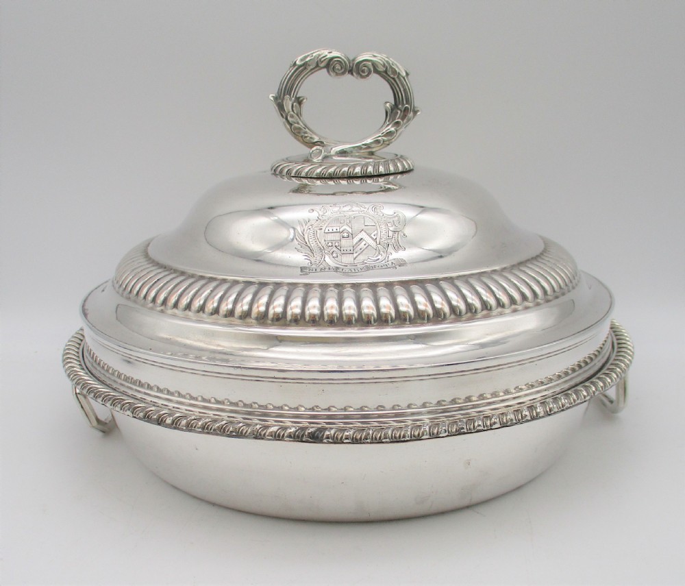 An Old Sheffield Plated Serving Dish & Cover - Crested