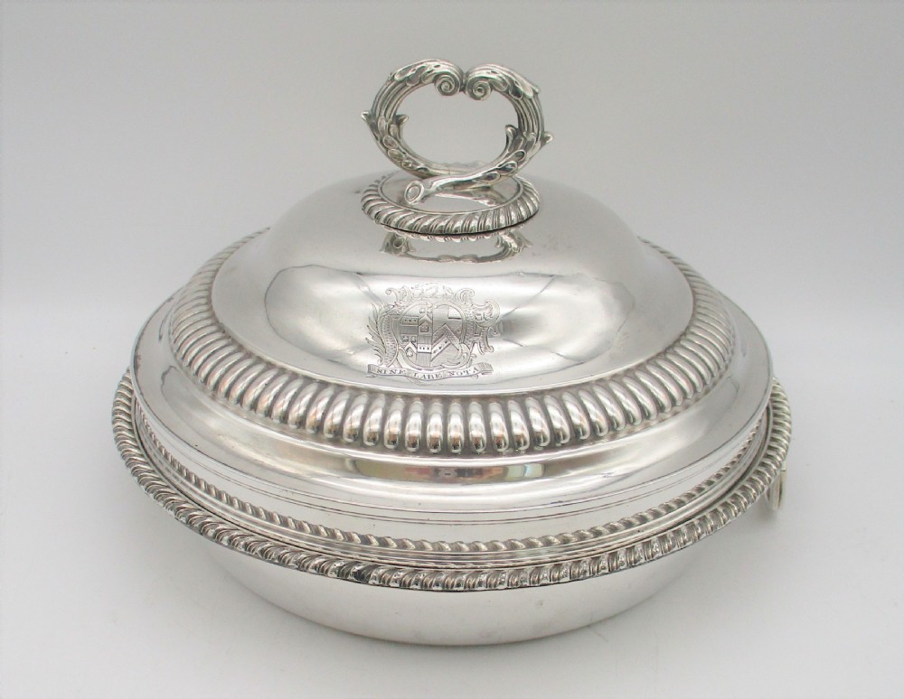 An Old Sheffield Plated Serving Dish & Cover - Crested View II