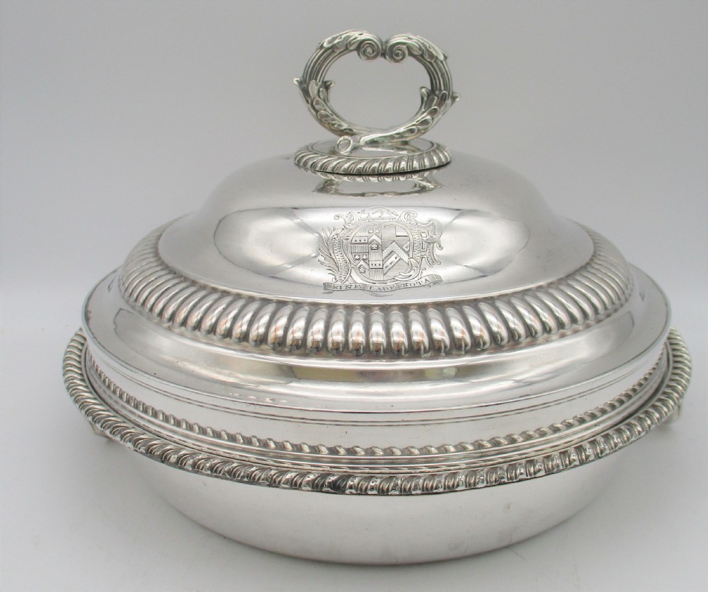An Old Sheffield Plated Serving Dish & Cover - Crested View V