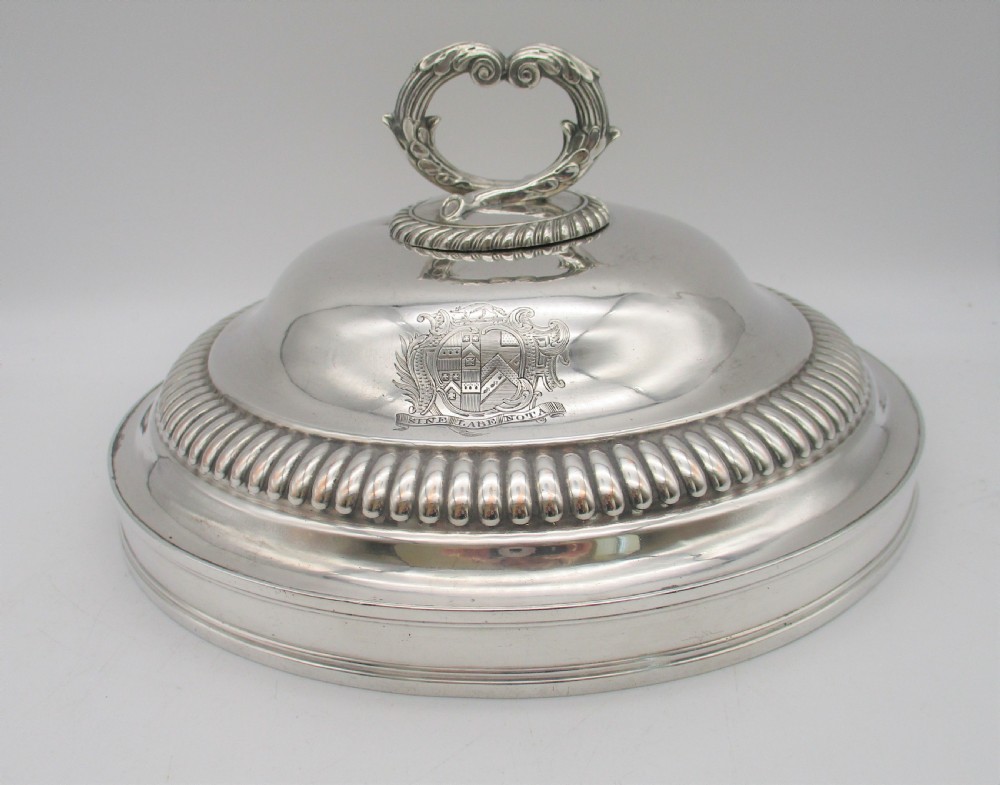 An Old Sheffield Plated Serving Dish & Cover - Crested View XII