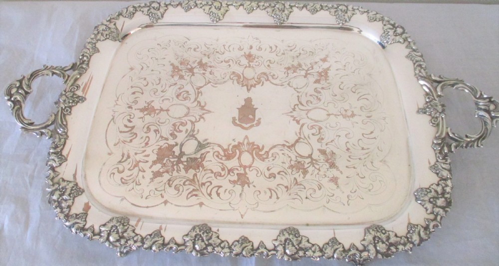 Very Large Old Sheffield Plated Tray with Crest c1830