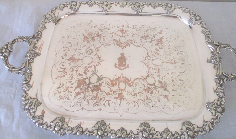 Very Large Old Sheffield Plated Tray with Crest c1830 View II