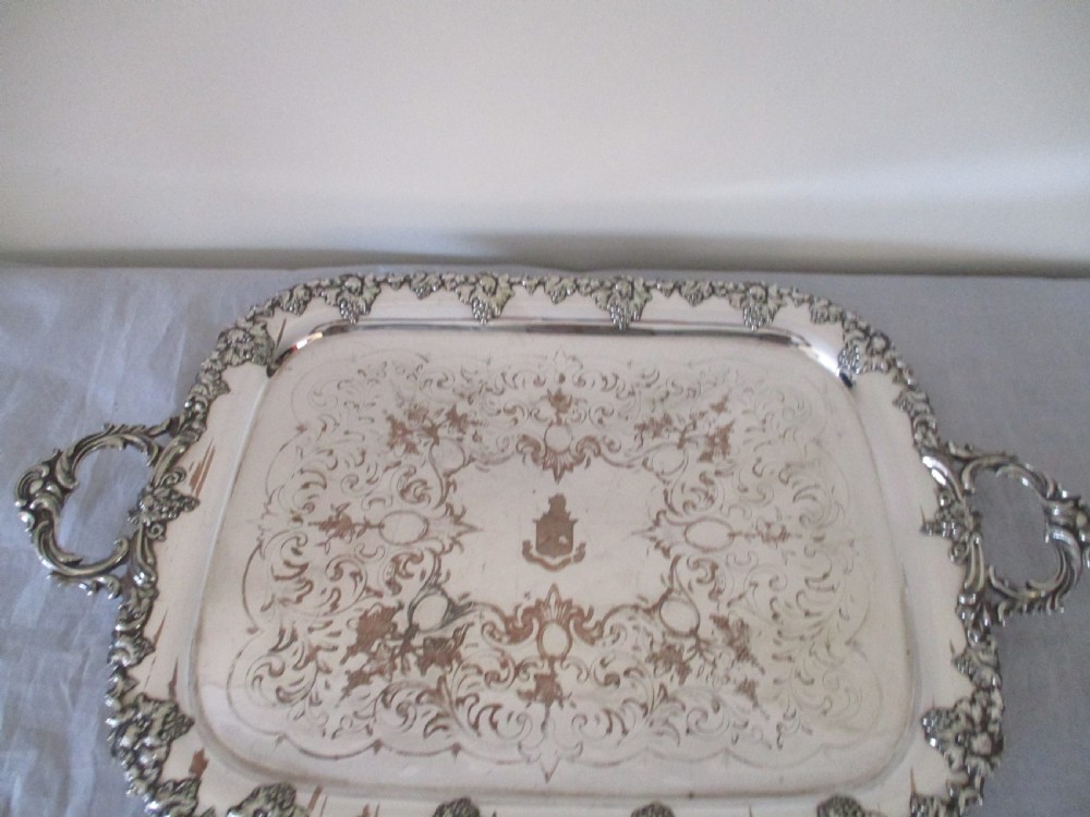 Very Large Old Sheffield Plated Tray with Crest c1830 View III
