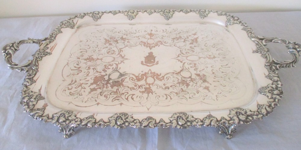 Very Large Old Sheffield Plated Tray with Crest c1830 View XII