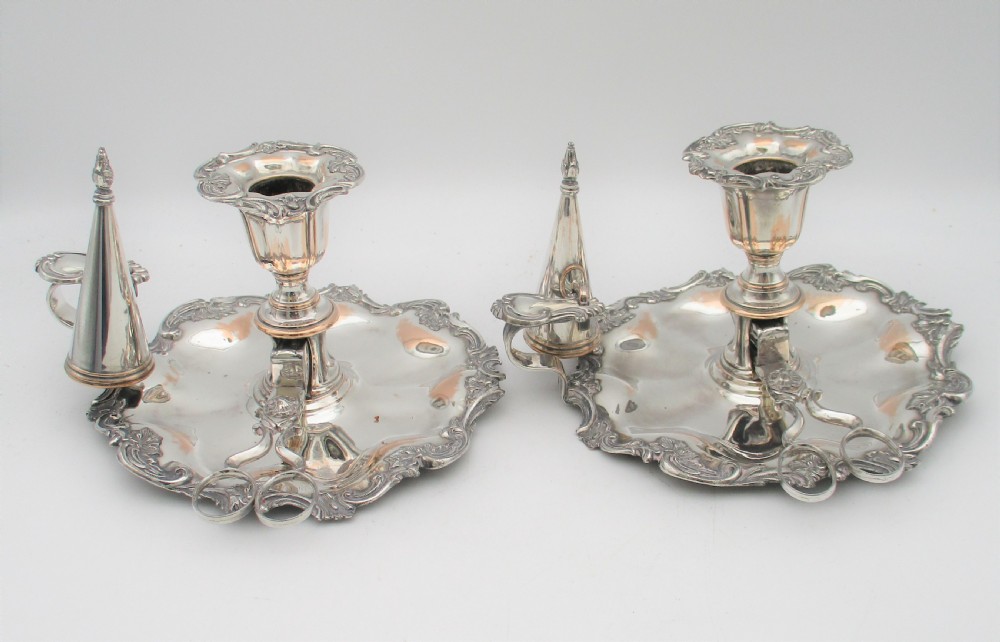 Fabulous Pair of Old Sheffield Plated Chamber Candlesticks c1820