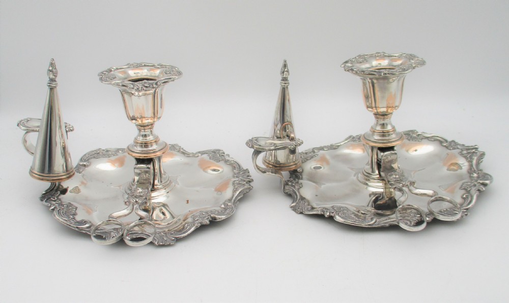 Fabulous Pair of Old Sheffield Plated Chamber Candlesticks c1820 View II