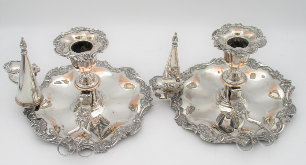 Fabulous Pair of Old Sheffield Plated Chamber Candlesticks c1820 View III