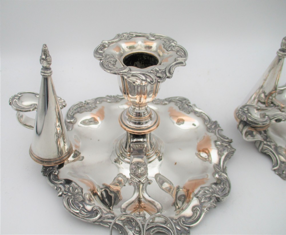 Fabulous Pair of Old Sheffield Plated Chamber Candlesticks c1820 View IV
