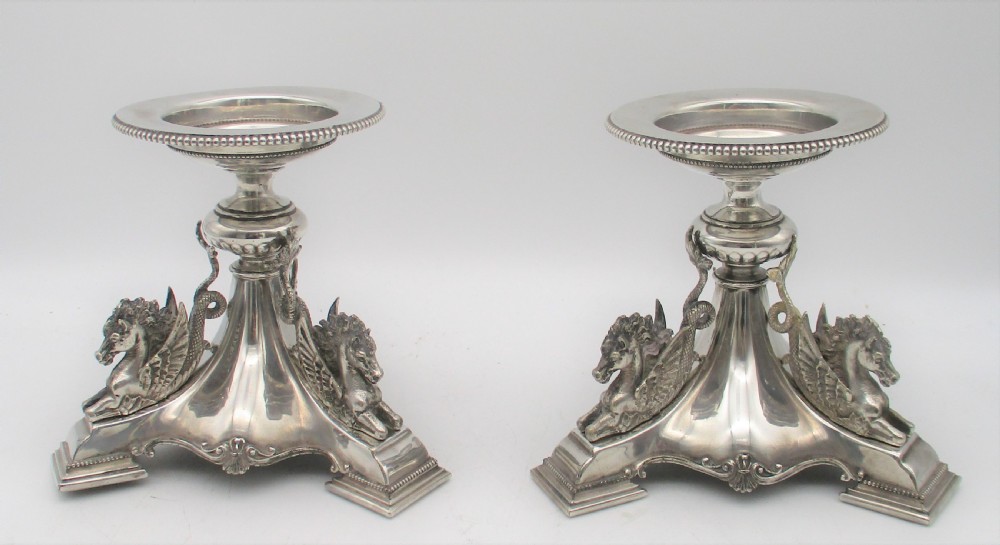 A Stunning Pair of Neo Classical Silver Plated Candlestands c1880