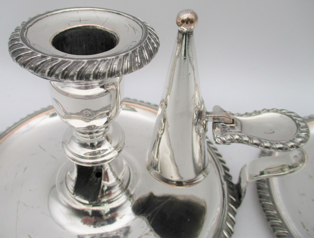 A Pair of Old Sheffield Plated Chamber Candlesticks c1830 by Waterhouse View III
