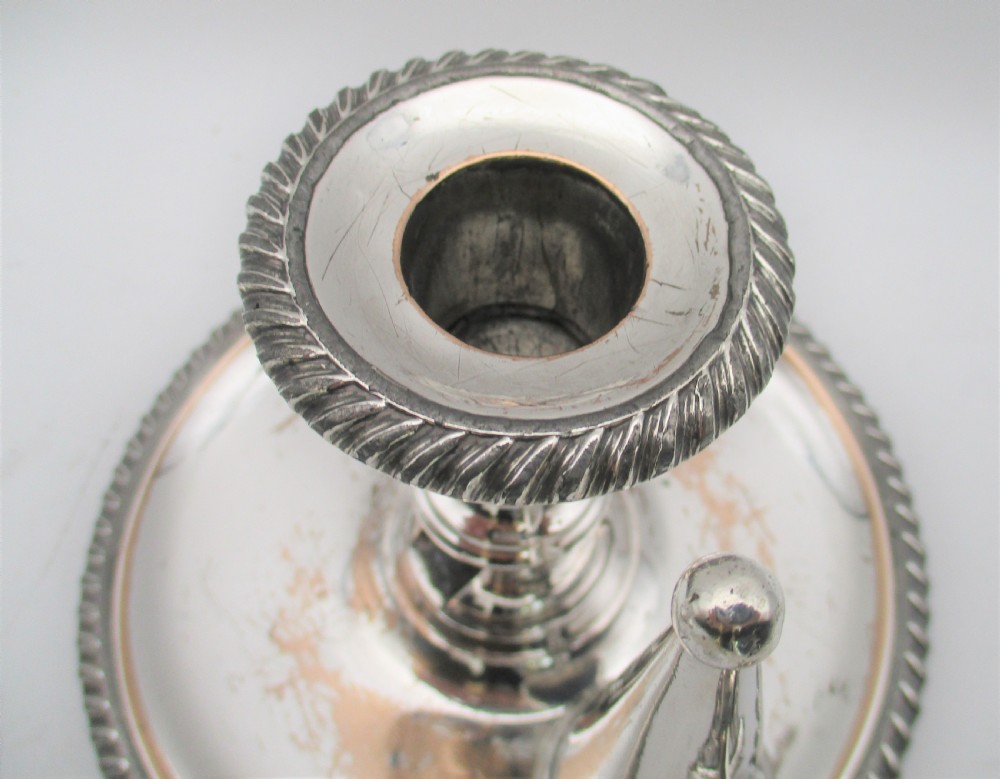 A Pair of Old Sheffield Plated Chamber Candlesticks c1830 by Waterhouse View VI
