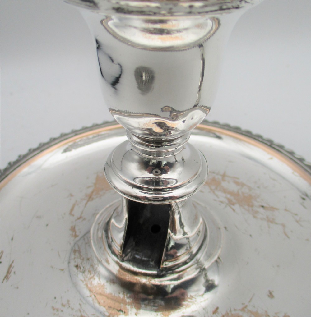 A Pair of Old Sheffield Plated Chamber Candlesticks c1830 by Waterhouse View VIII
