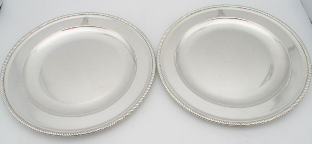 Fine Pair of Old Sheffield Plated Dinner Plates - Prince of Wales Crest View II