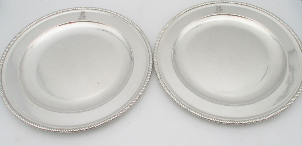 Fine Pair of Old Sheffield Plated Dinner Plates - Prince of Wales Crest View III