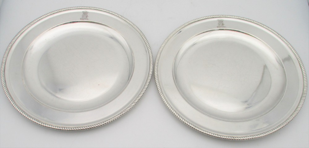 Fine Pair of Old Sheffield Plated Dinner Plates - Prince of Wales Crest View IV