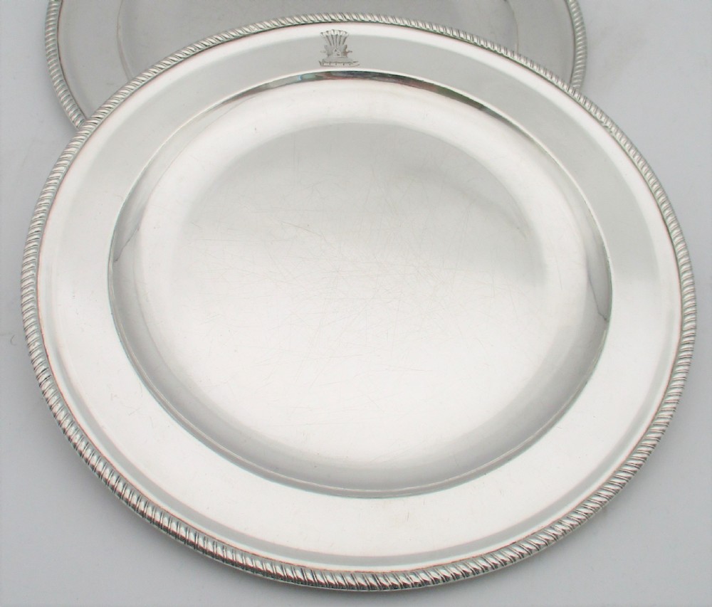 Fine Pair of Old Sheffield Plated Dinner Plates - Prince of Wales Crest View IX