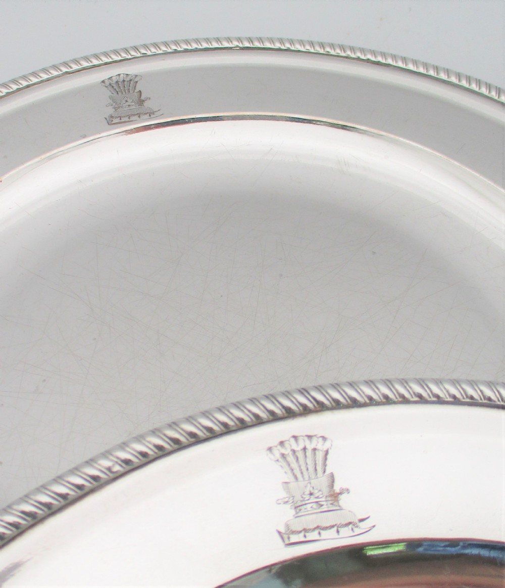 Fine Pair of Old Sheffield Plated Dinner Plates - Prince of Wales Crest View X