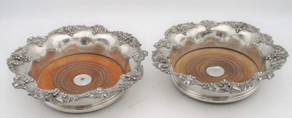 Fine Pair of Old Sheffield Plated Wine Bottle Coasters c1840 View II