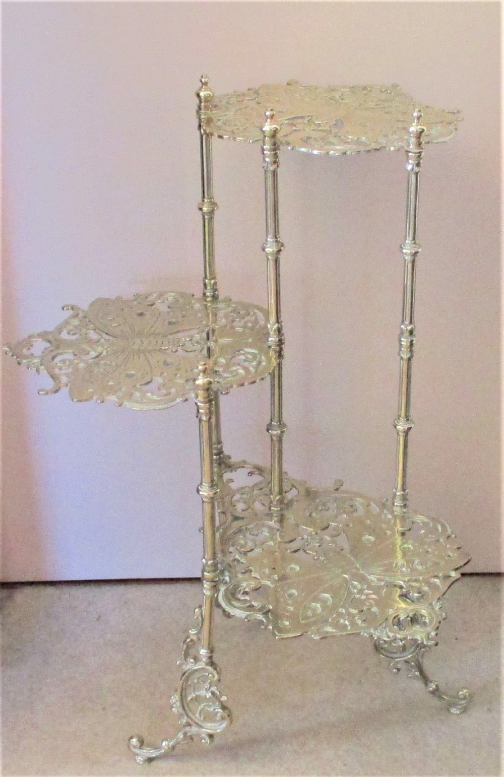 A Large Brass Art Nouveau Style 3 Tier Plant Stand