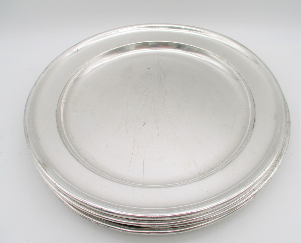 A Rare Set of 6 Silver Plated Dinner Plates by Elkington c1920 View V