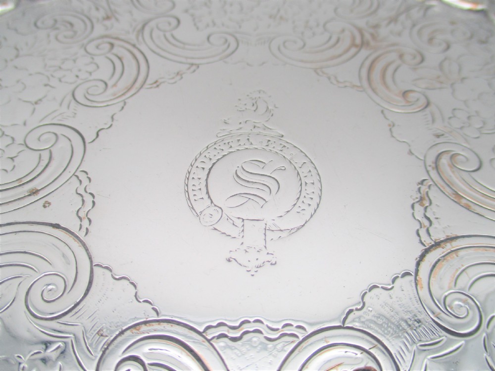Good Old Sheffield Plated Card Tray with Steele Family Crest c1830 View VI