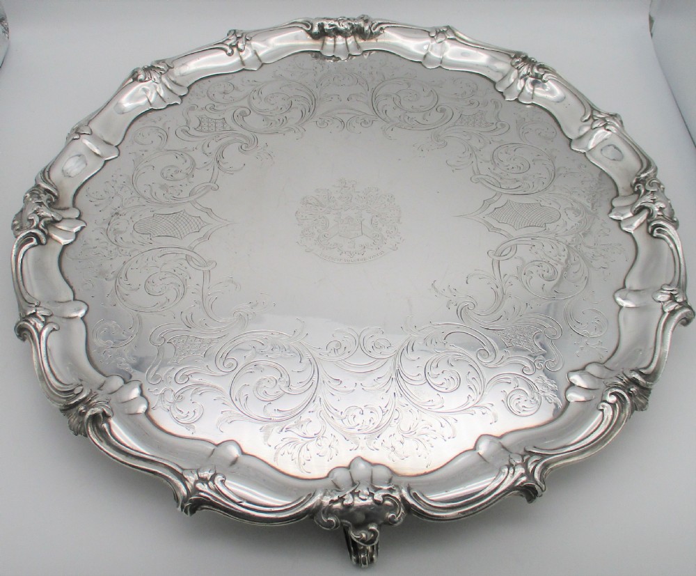 Very Large 19th Century Silver Plated Tray with Coat of Arms 19