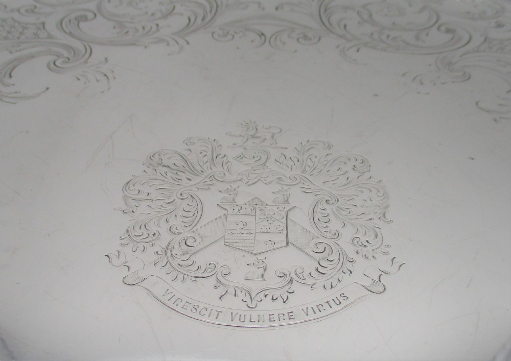 Very Large 19th Century Silver Plated Tray with Coat of Arms 19