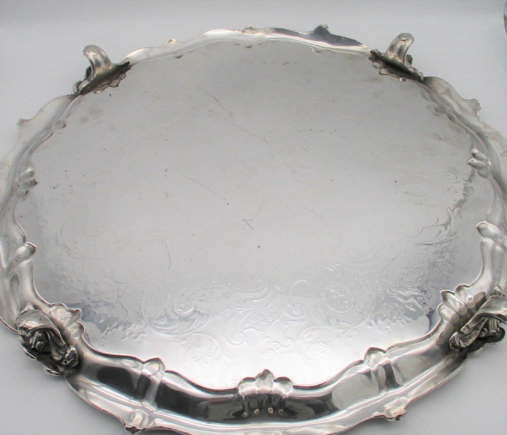 Very Large 19th Century Silver Plated Tray with Coat of Arms 19