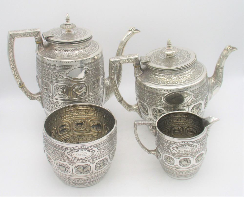 A Rare 4 Piece Silver Plated Tea Set - Zodiac Pattern