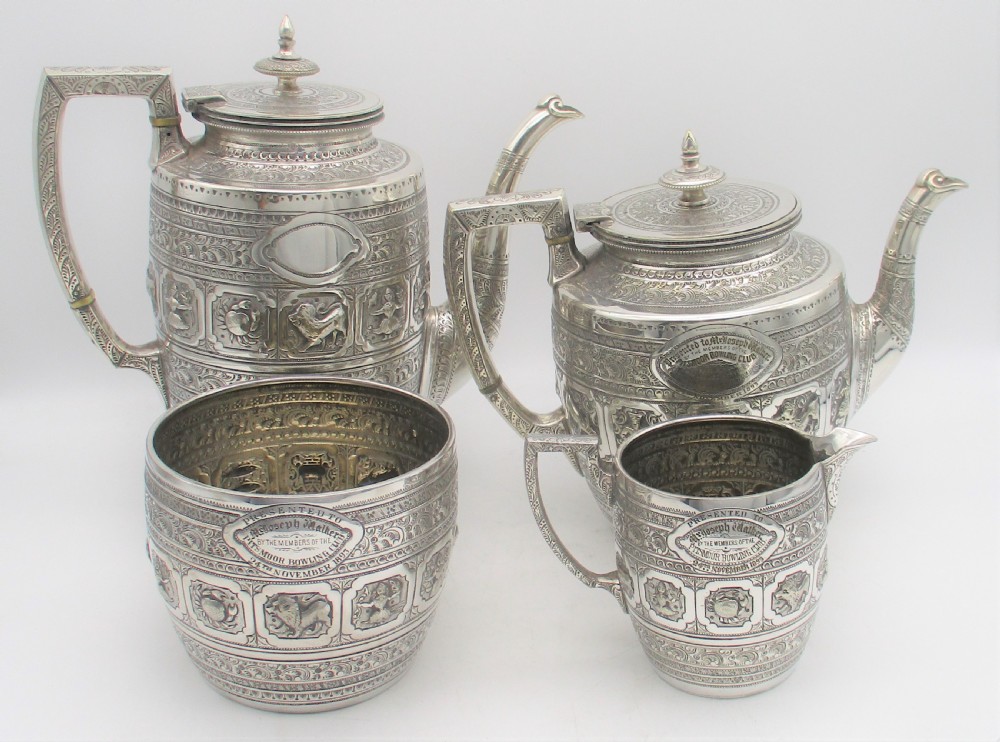 A Rare 4 Piece Silver Plated Tea Set - Zodiac Pattern View II