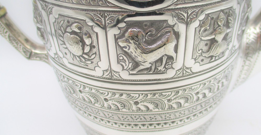 A Rare 4 Piece Silver Plated Tea Set - Zodiac Pattern View IV