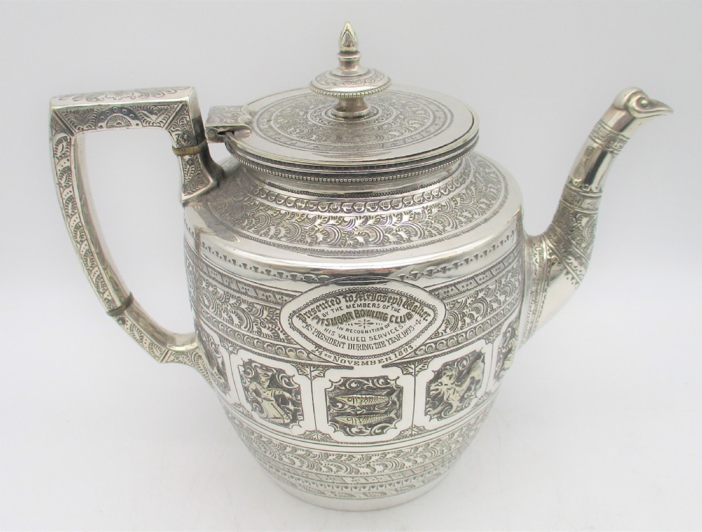 A Rare 4 Piece Silver Plated Tea Set - Zodiac Pattern View VII
