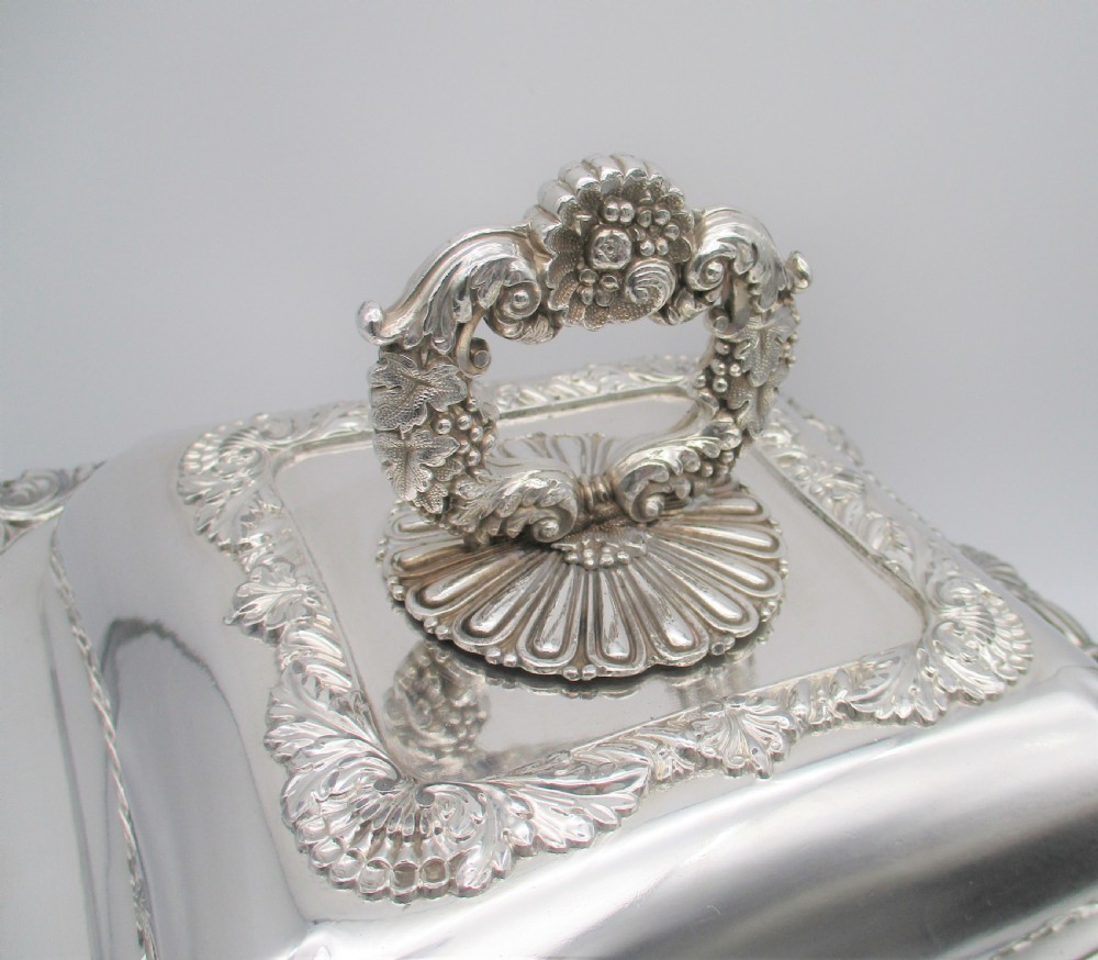 Unusual Square Old Sheffield Plated Tureen on Warming Stand c1820 View III