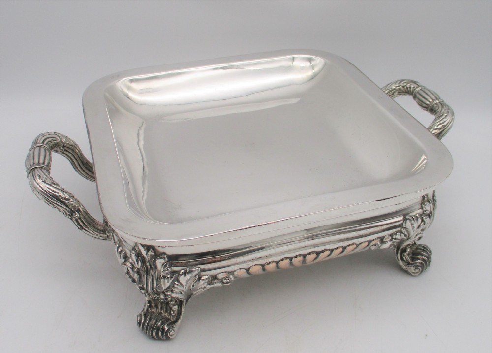 Unusual Square Old Sheffield Plated Tureen on Warming Stand c1820 View IV