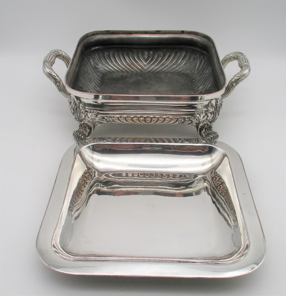 Unusual Square Old Sheffield Plated Tureen on Warming Stand c1820 View VI