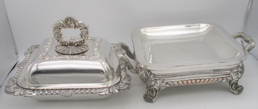 Unusual Square Old Sheffield Plated Tureen on Warming Stand c1820 View XIV