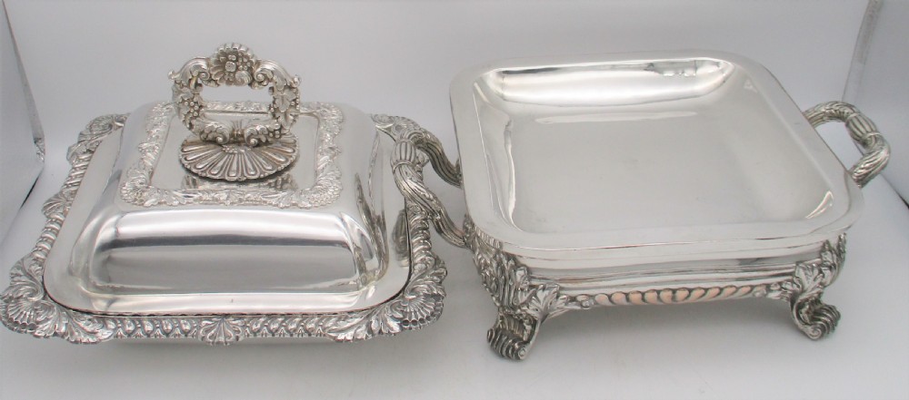 Unusual Square Old Sheffield Plated Tureen on Warming Stand c1820 View XV