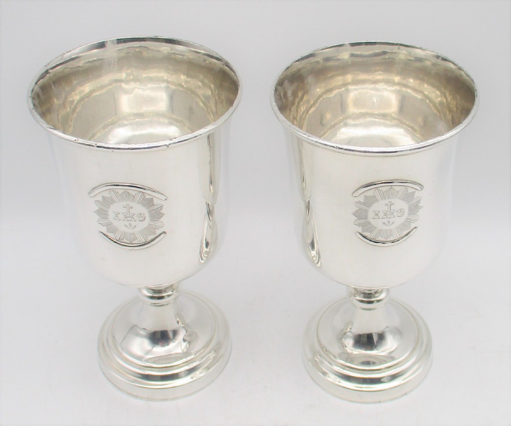 A Pair of Large 19th Century Silver Plated Communion Goblets