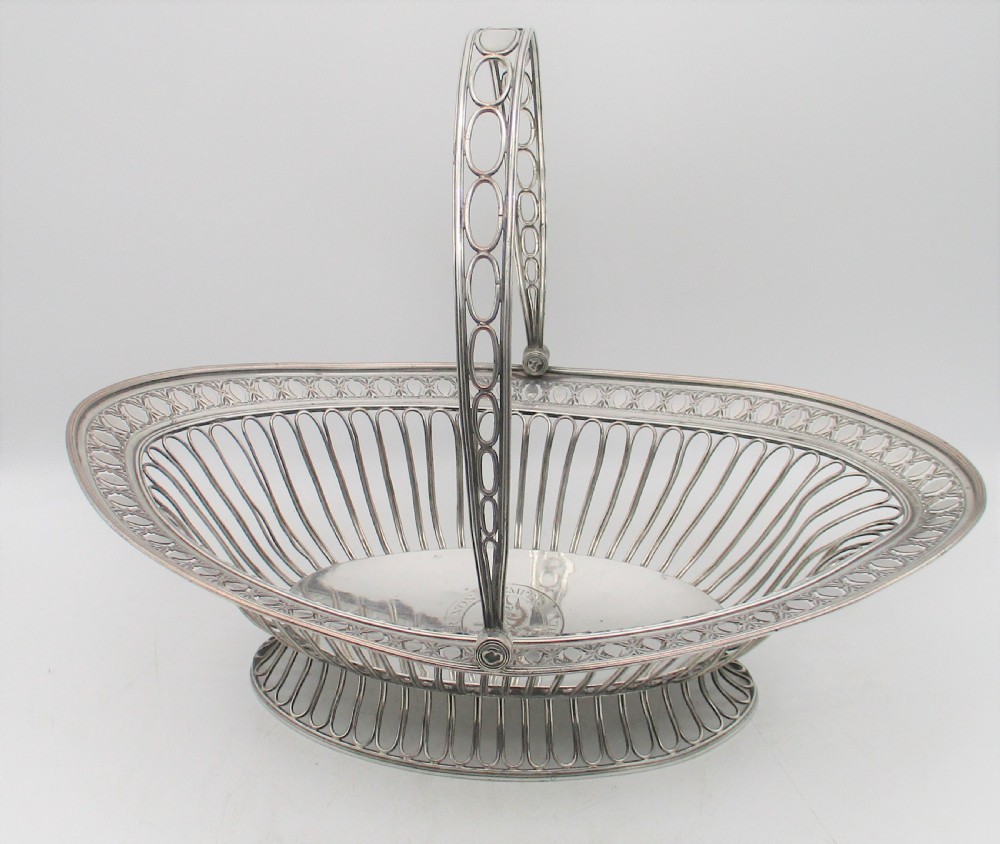 Fine Large Old Sheffield Plated Wire Work Basket with Vernon Family Crest
