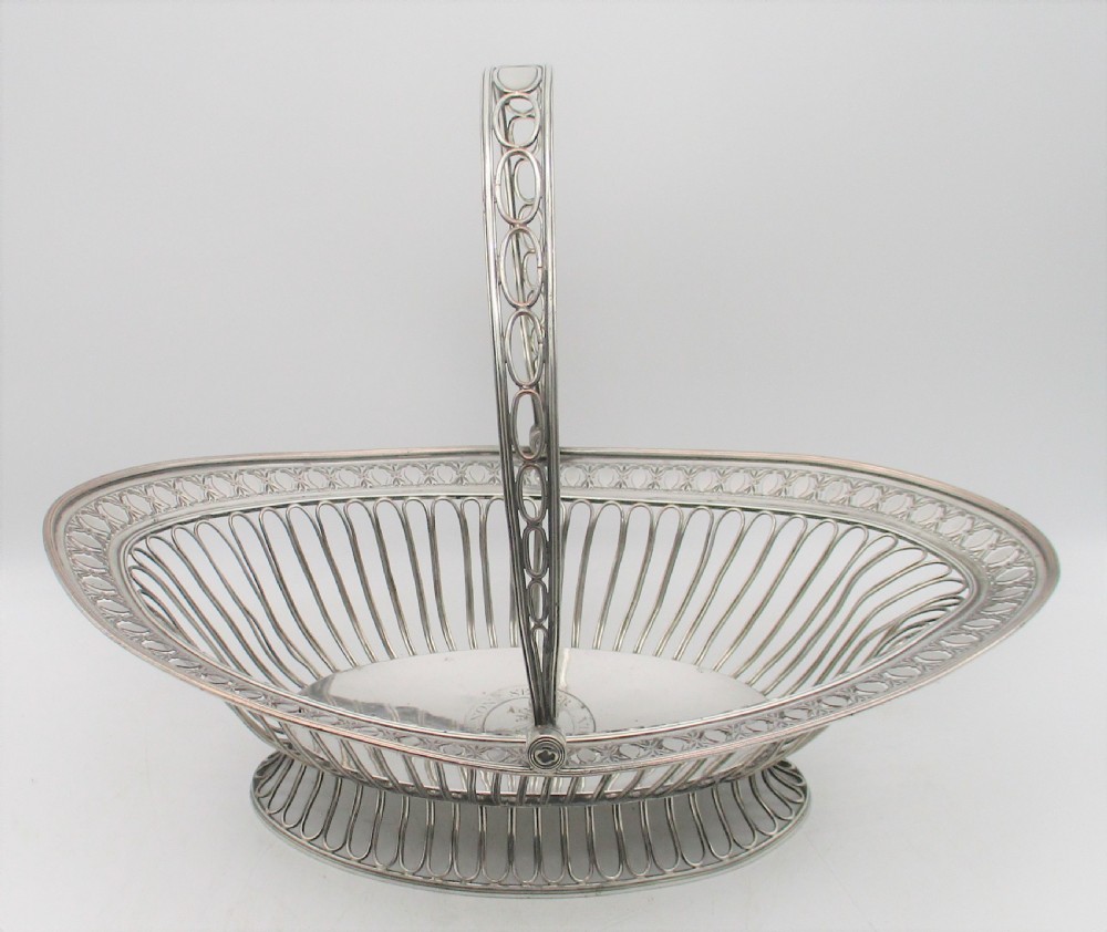 Fine Large Old Sheffield Plated Wire Work Basket with Vernon Family Crest View II