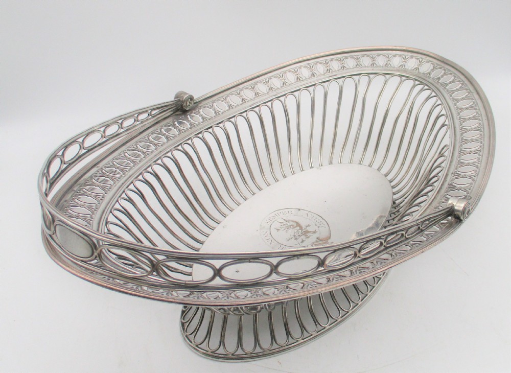 Fine Large Old Sheffield Plated Wire Work Basket with Vernon Family Crest View IV