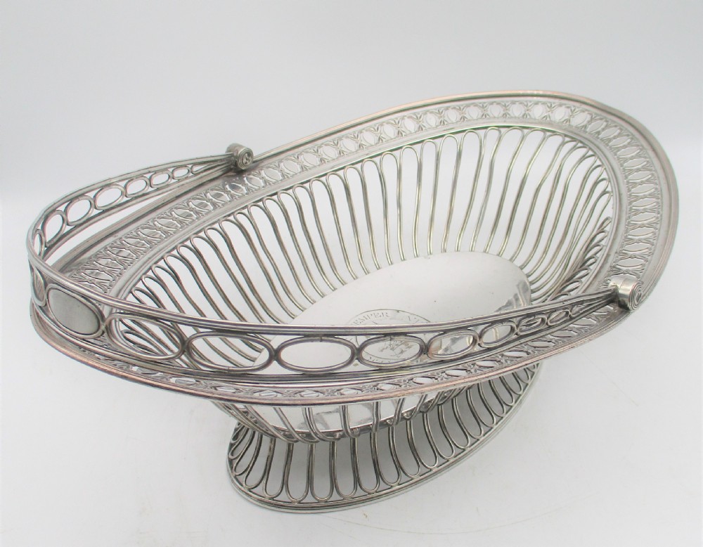 Fine Large Old Sheffield Plated Wire Work Basket with Vernon Family Crest View V