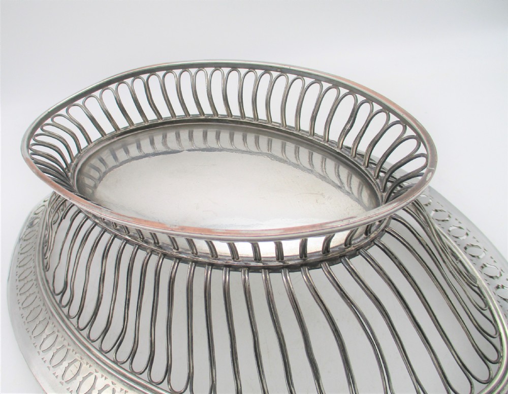 Fine Large Old Sheffield Plated Wire Work Basket with Vernon Family Crest View IX
