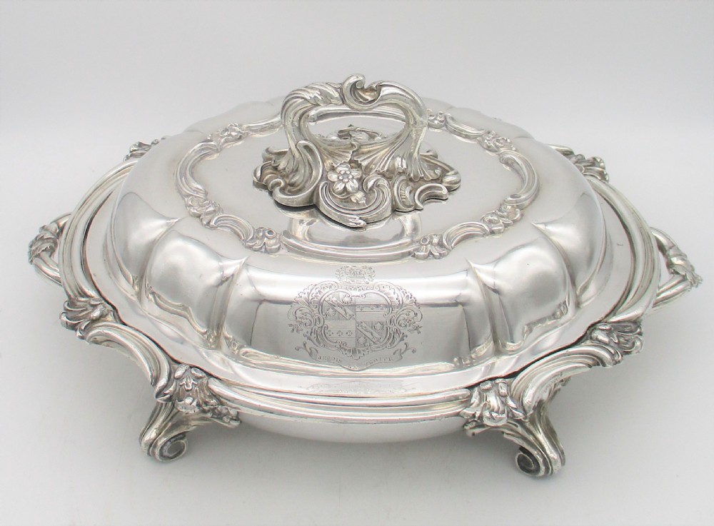Fabulous Large Old Sheffield Plated Tureen on Warming Standing - Crested