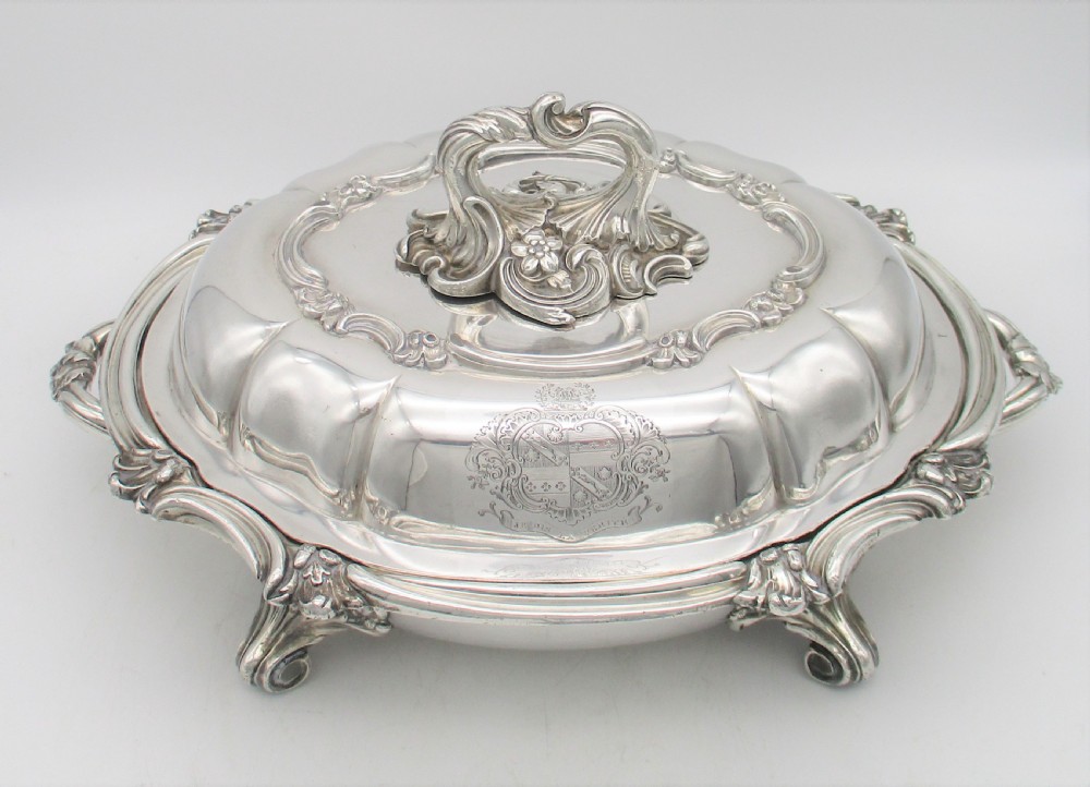 Fabulous Large Old Sheffield Plated Tureen on Warming Standing - Crested View II