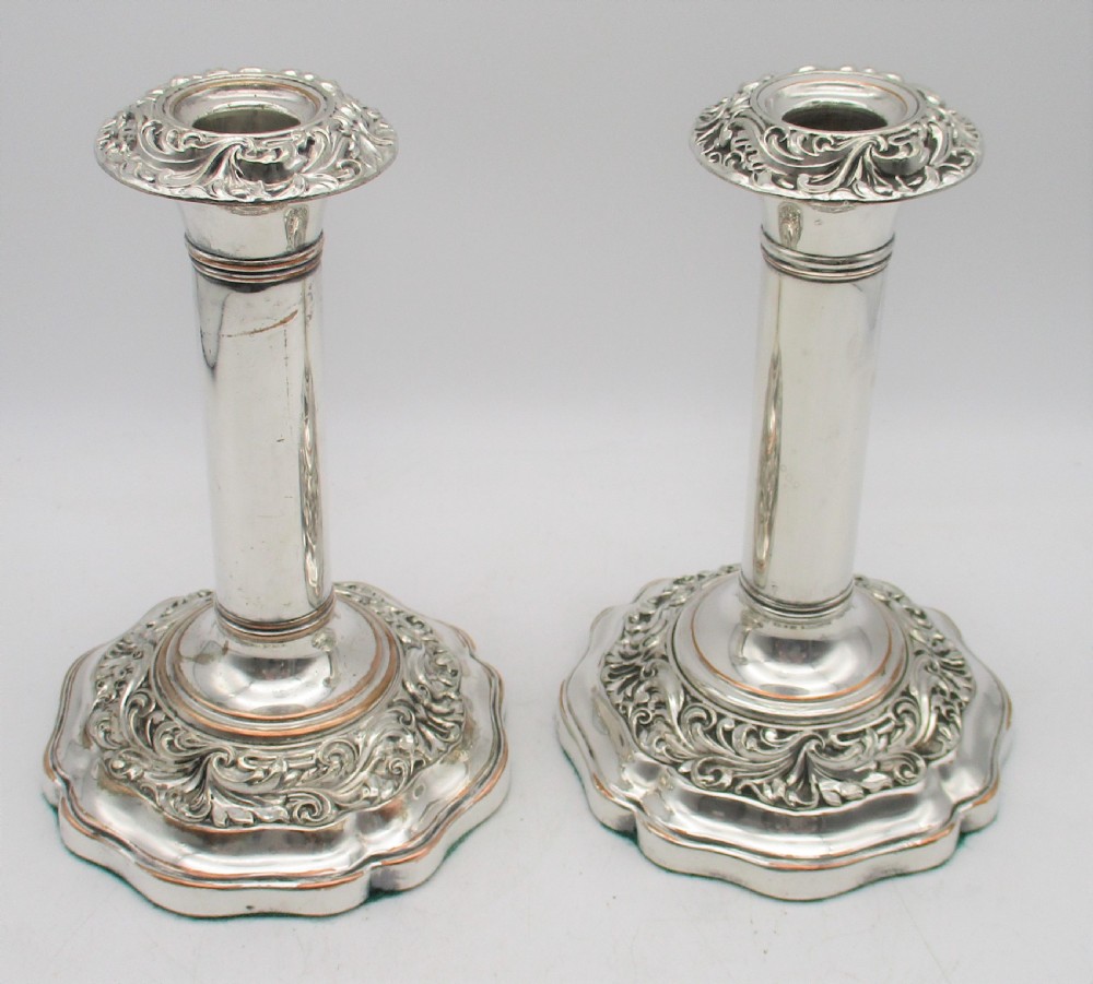 A Pair of Old Sheffield Plated Candlesticks c1830 View II