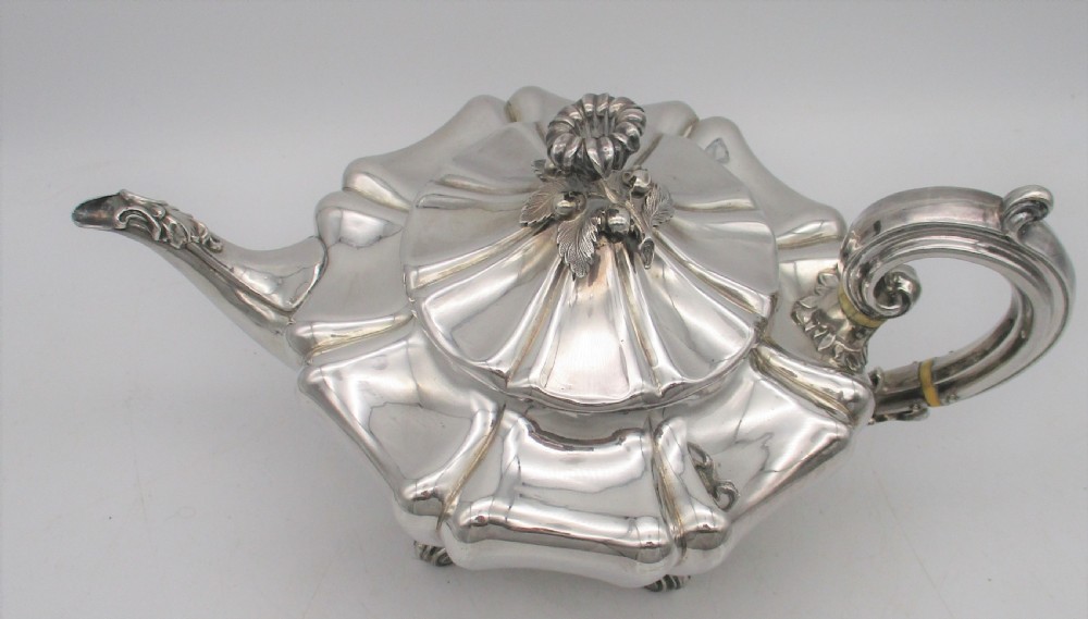 Old Sheffield Plated Tea Pot with Flower Finial by Roberts Smith & Co c1830 View V