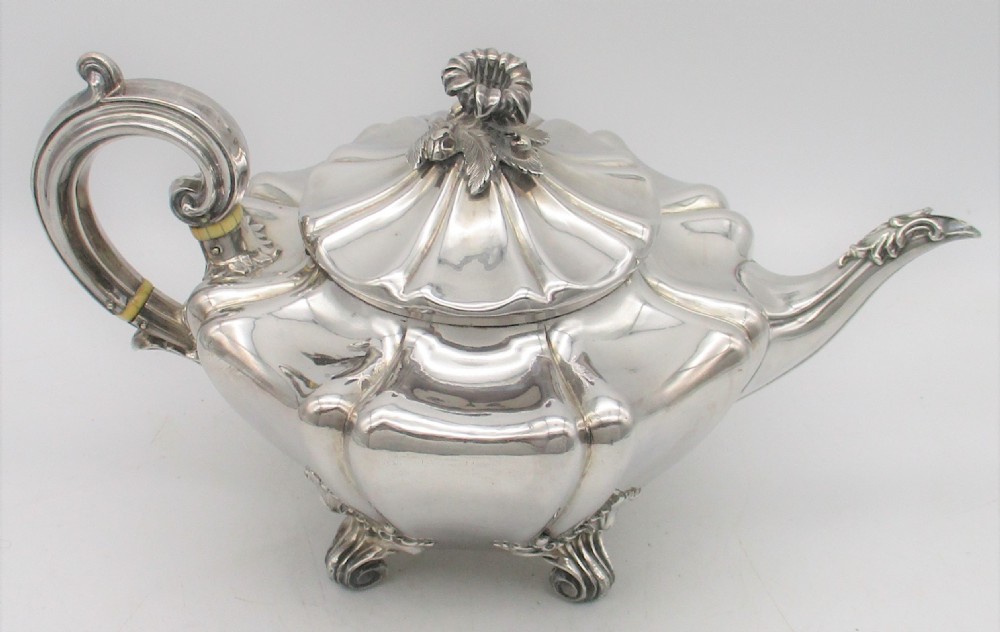 Old Sheffield Plated Tea Pot with Flower Finial by Roberts Smith & Co c1830 View VII