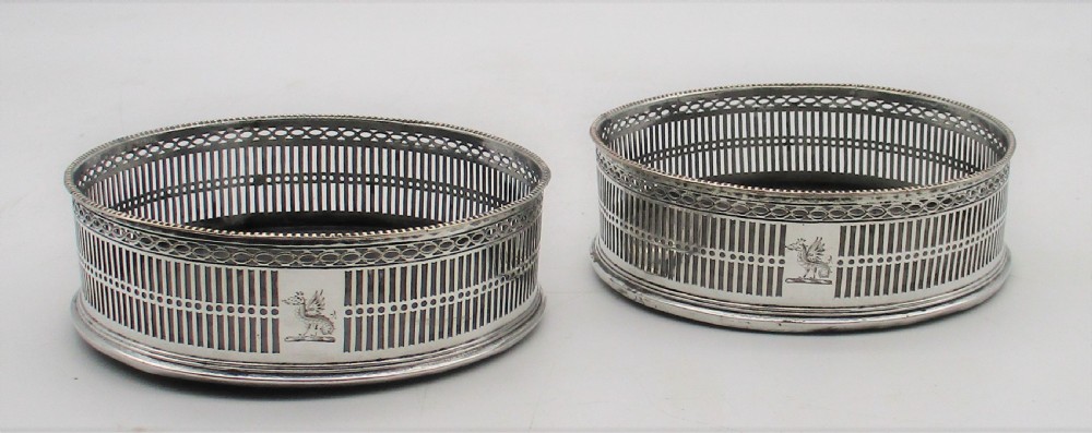 Fine Pair of Old Sheffield Plated Wine Bottle Coasters c1780