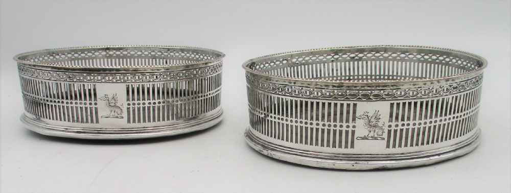 Fine Pair of Old Sheffield Plated Wine Bottle Coasters c1780 View II